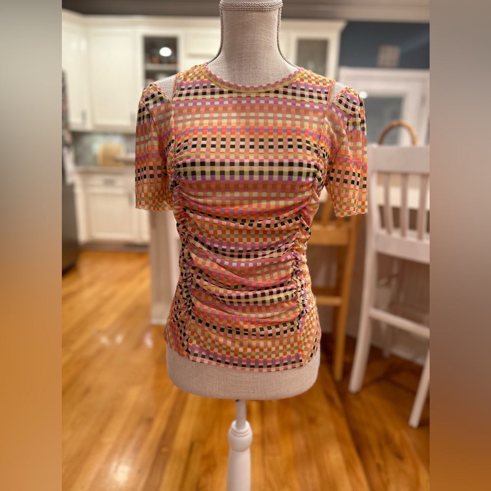 Circus NY multicolored checkered sheer cutout cinched top